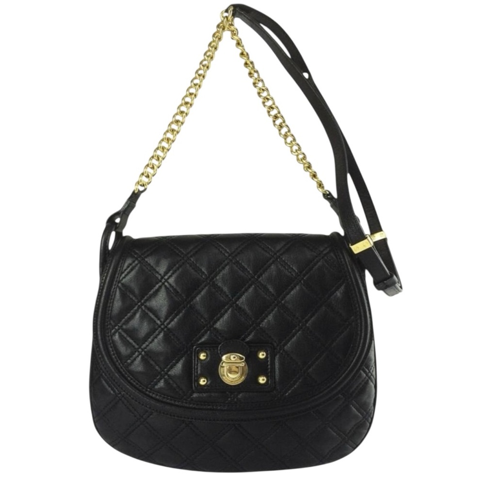 Marc Jacobs Black and Gold Quilted Leather Shoulder Cross Body Bag